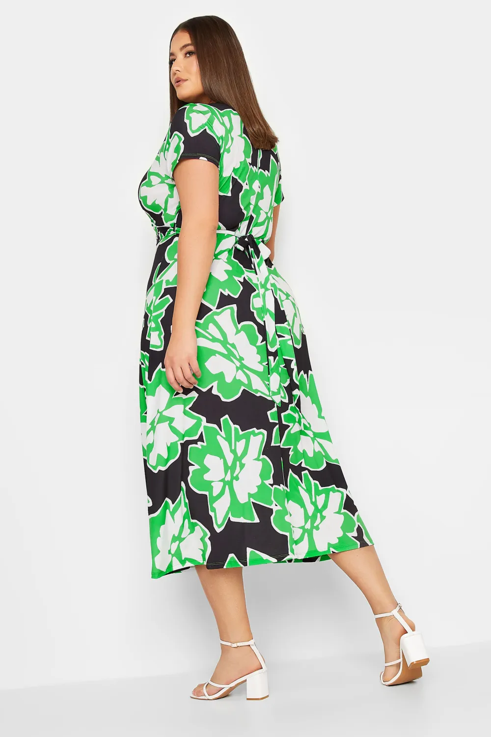 YOURS Curve Black Floral Print Wrap Front Midaxi Dress