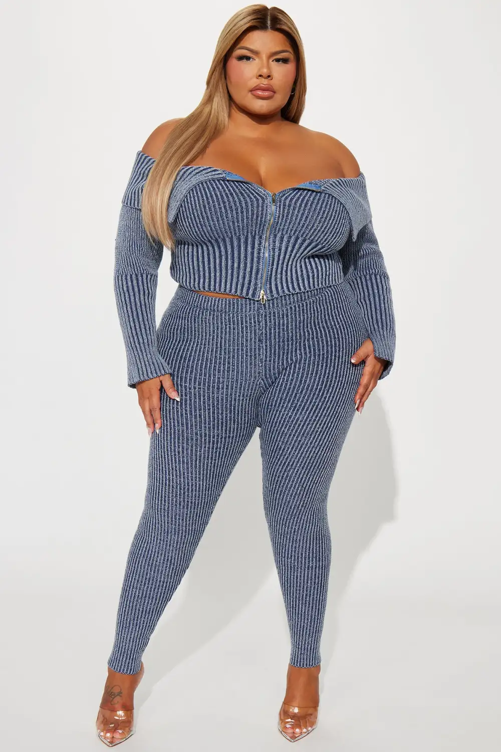 New Day Sweater Mineral Wash Legging Set - Blue