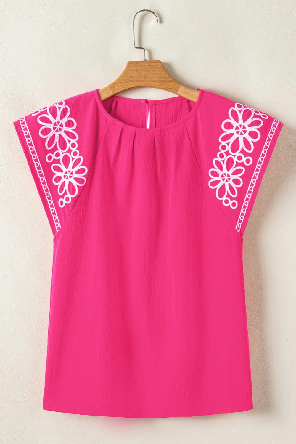 Floral Embroidered Pleated Blouse