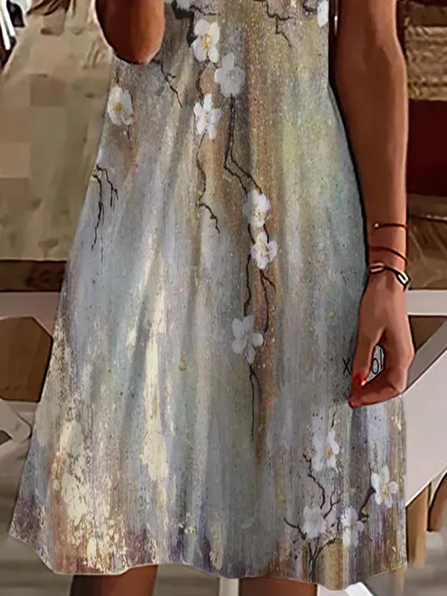 Große Größen Geblümt Lässig V-Ausschnitt Kurzarm Kleider