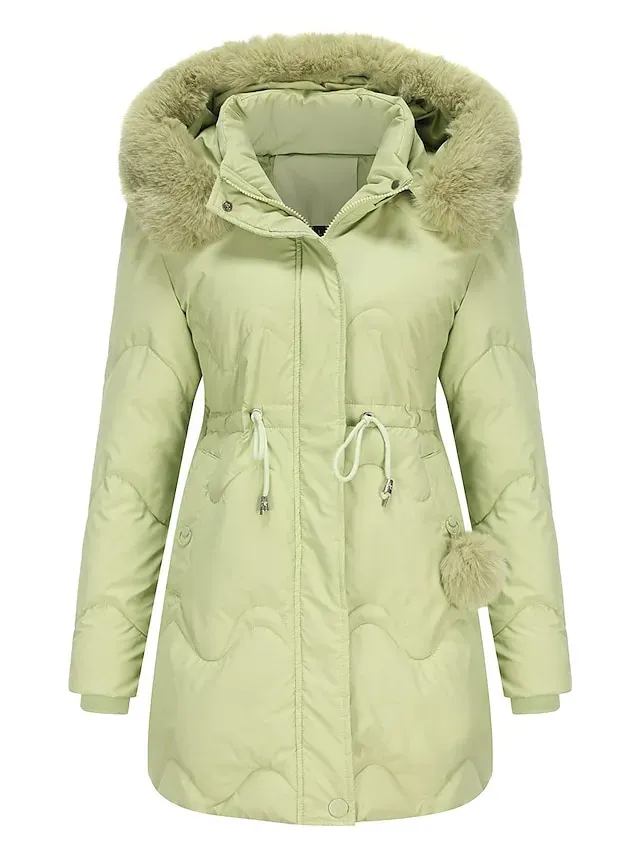 Women's Parka Puffer Jacket Winter Coat Zip up Hooded Coat with Fur Collar Drawstring Thermal Warm Heated Coat Removable Hood Fall Outerwear with Pockets Warm Classic Long Sleeve Light Blue Pink Black