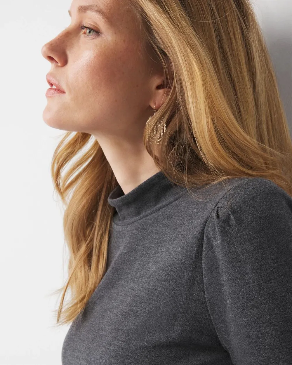 Puff Sleeve Mock Neck Snit