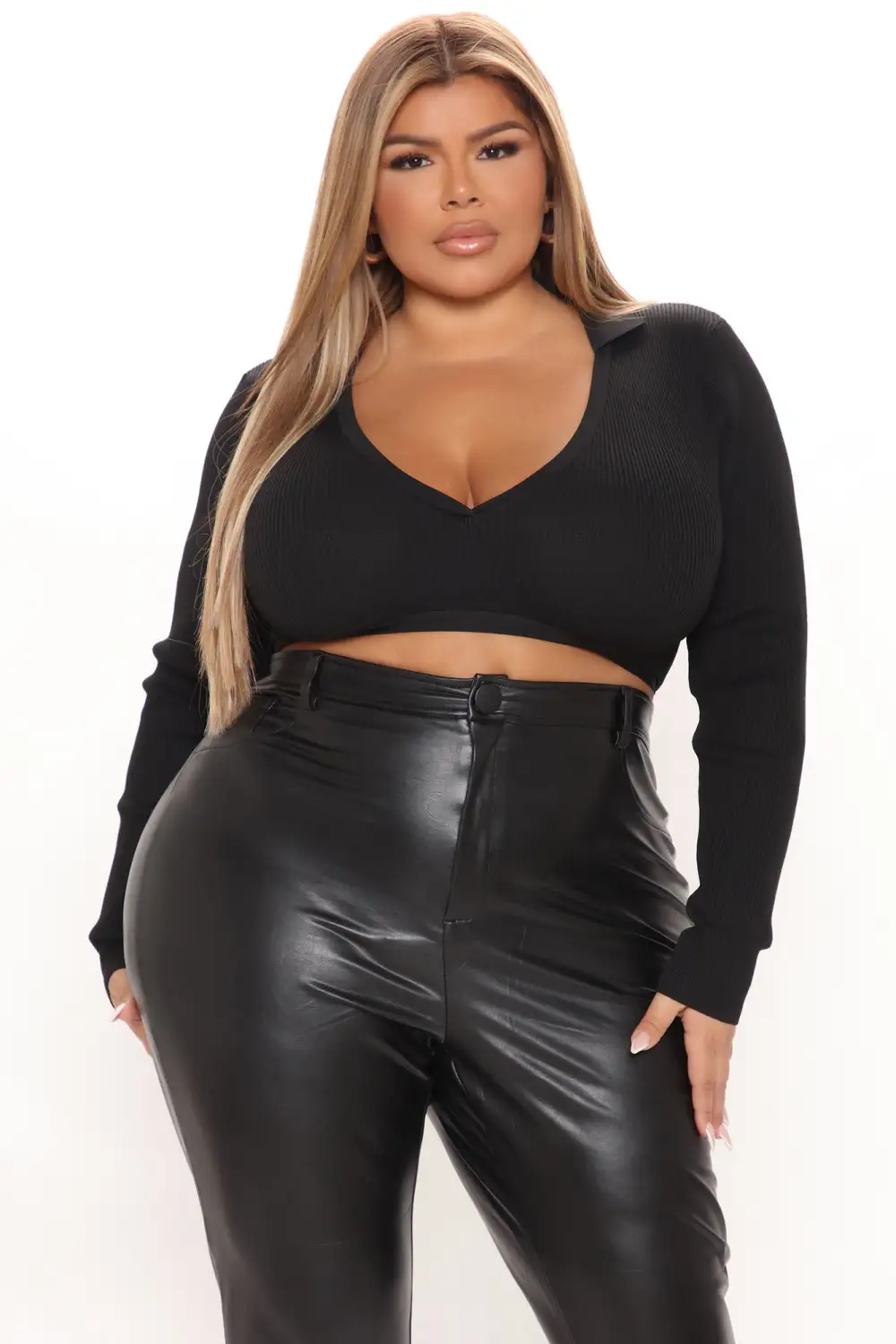 Take A Look Cropped Sweater Top - Black