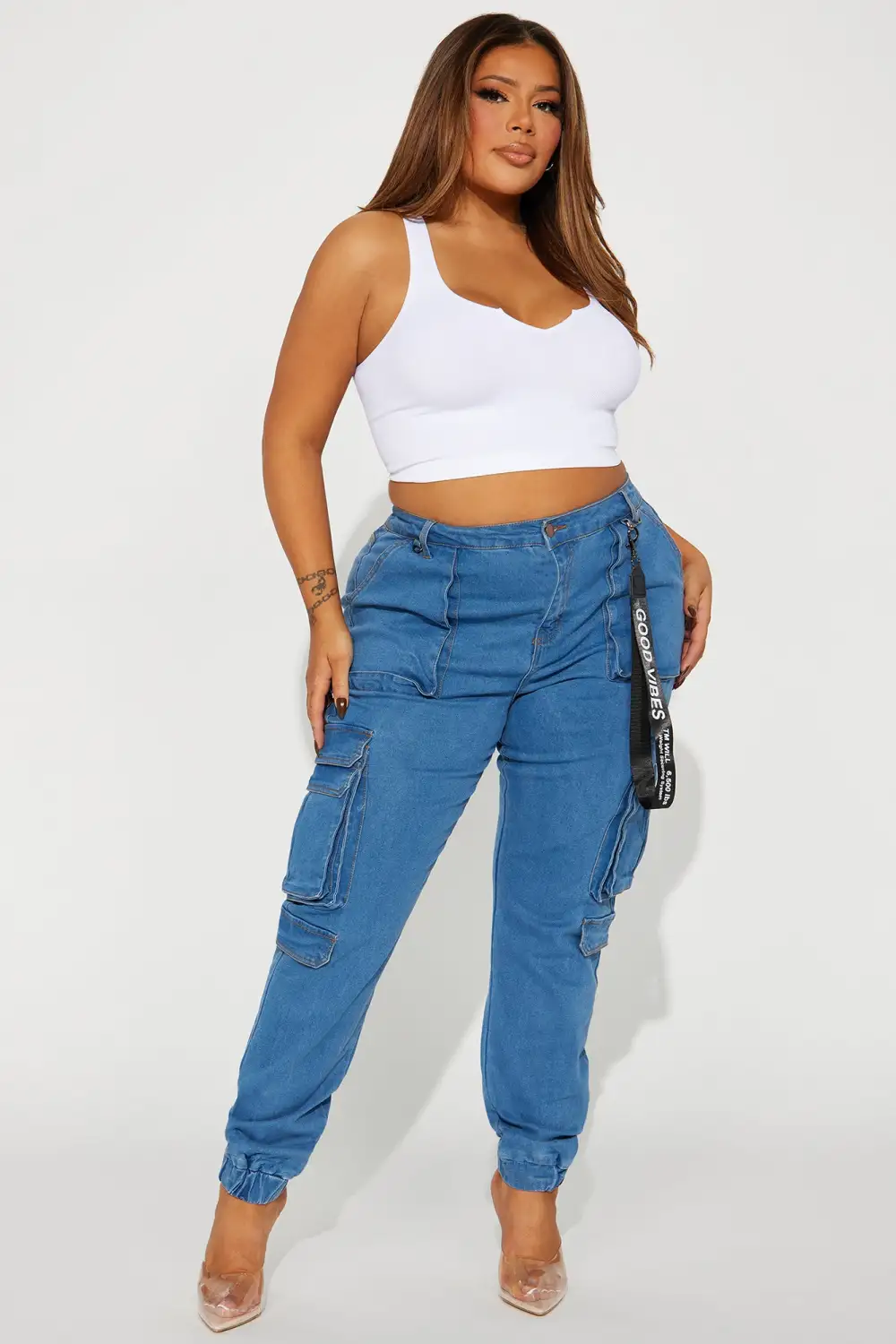 Good Vibes Always Denim Joggers - Blue