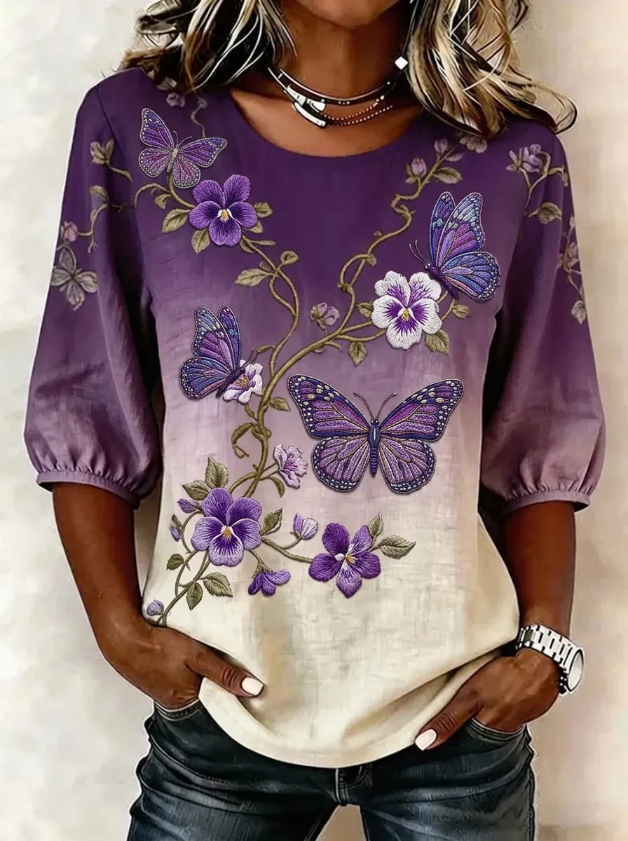 Women's Nashville Butterfly Floral Printed Top