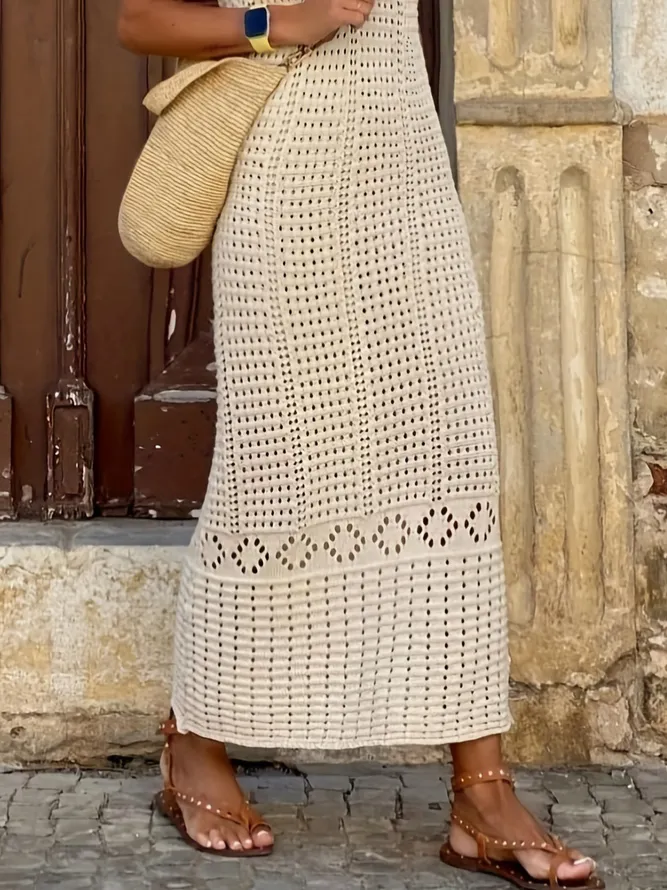 Crew Neck Boho Loose Crocheted Dress