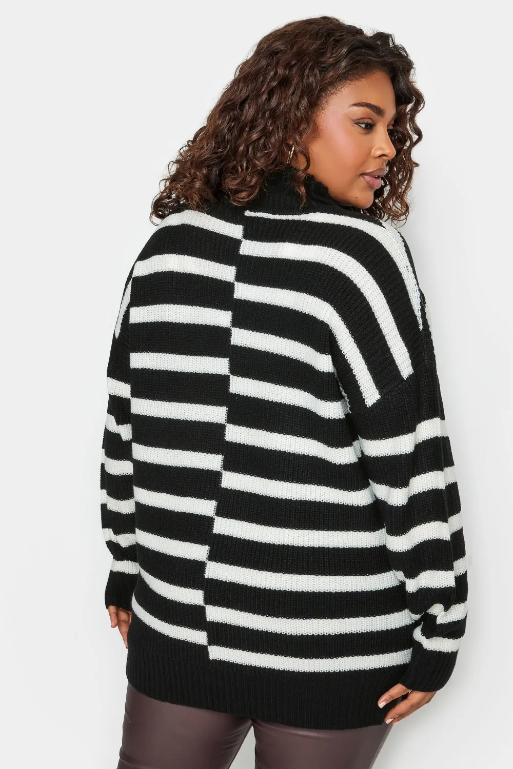 YOURS Curve White Contrast Stripe Turtle Neck Jumper
