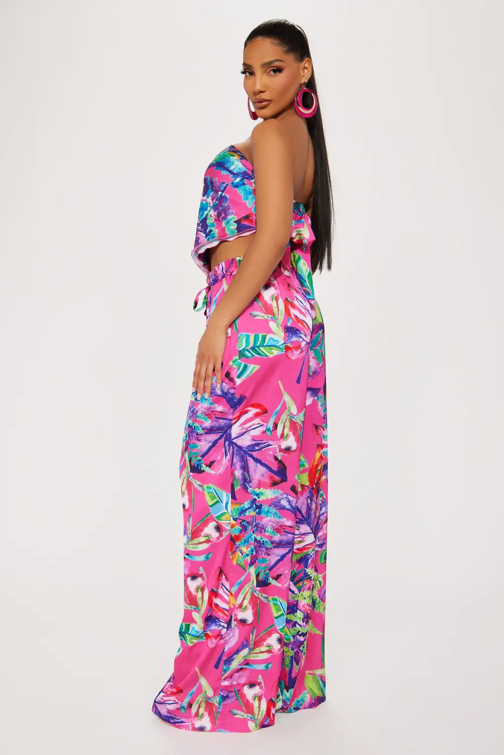 Tropical Babe Satin Pant Set - Pink/combo