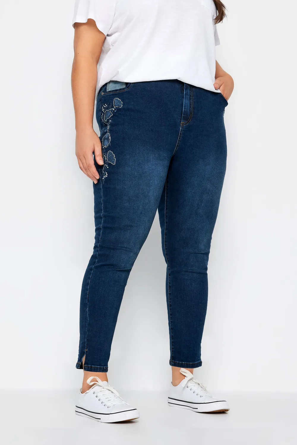 Evans Denim Floral Embroidered Jean