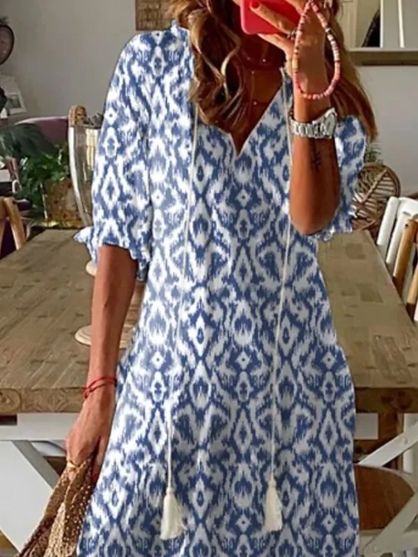 Women‘s A Line Dress Maxi long Dress Purple Half Sleeve Print Ruched Print Spring Summer V Neck Casual Vacation 2023 3XL