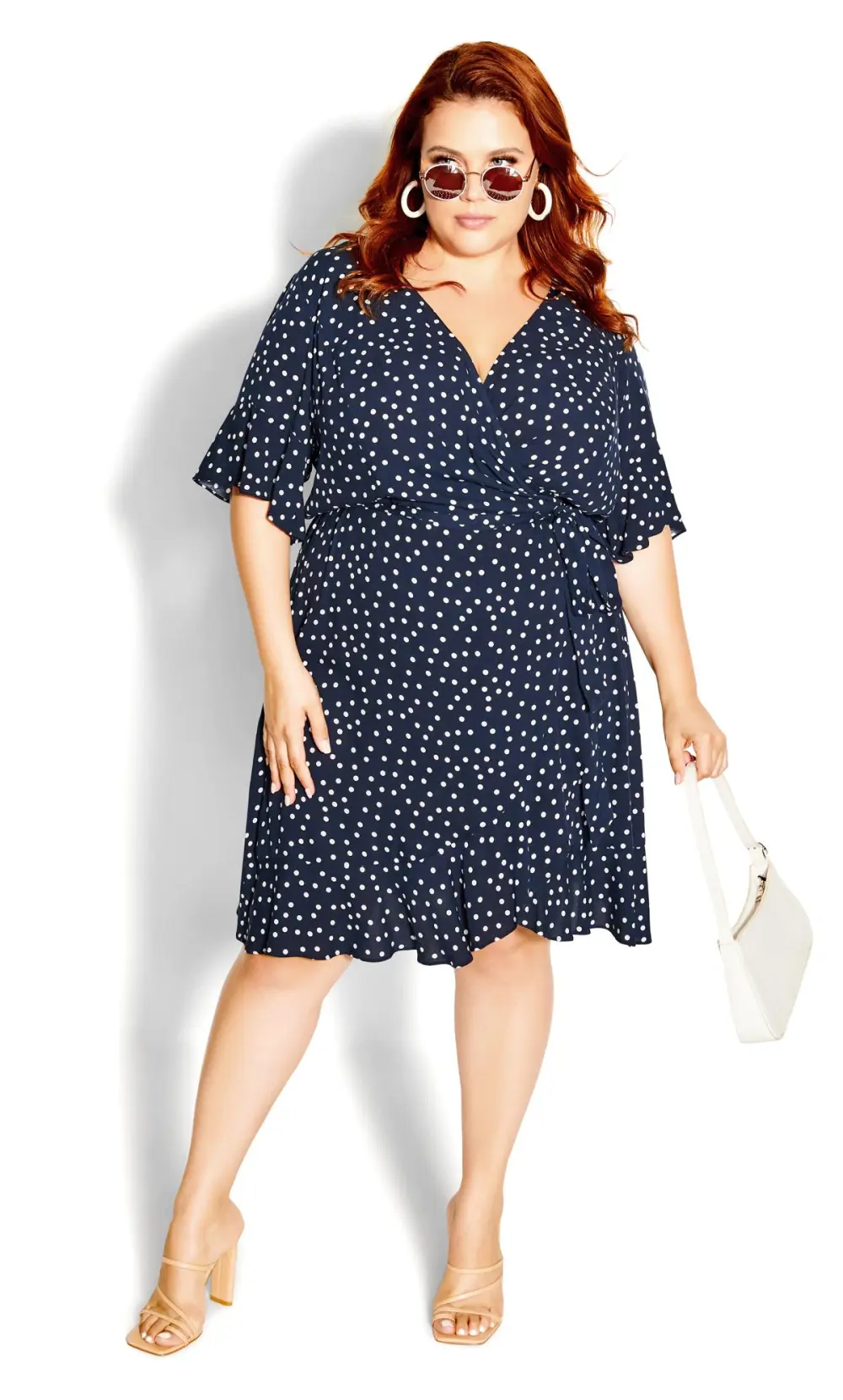 Evans Navy Polka Dot Wrap Dress