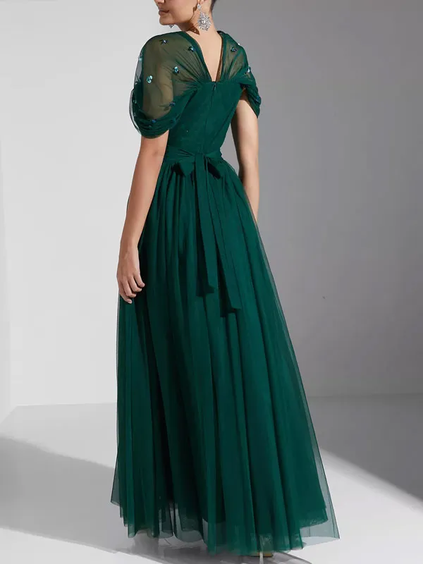 Embellished Plisse Mesh Dress