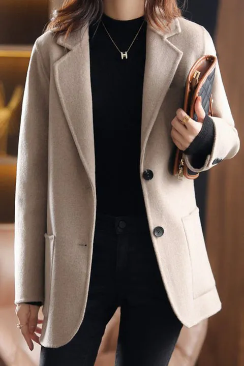 Solid Double Buttons Lapel Coat