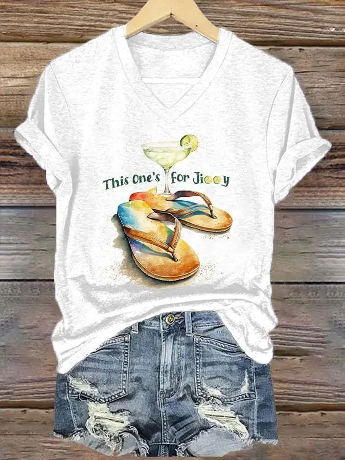 Women's Retro Parrot Margarita Print Mid Sleeve T-Shirt