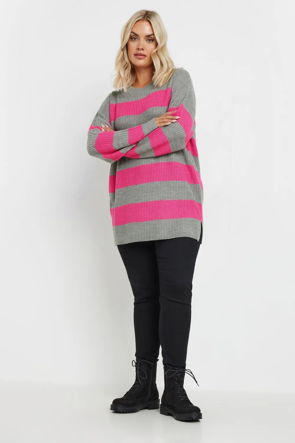 YOURS Curve 2 PACK Black & Grey Drop Shoulder Knitted Jumpers