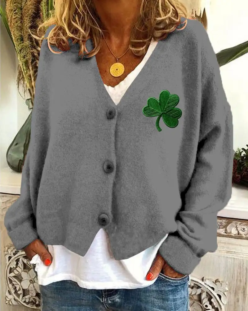Women's St. Patrick's Day Print Flannel Casual Cardigan