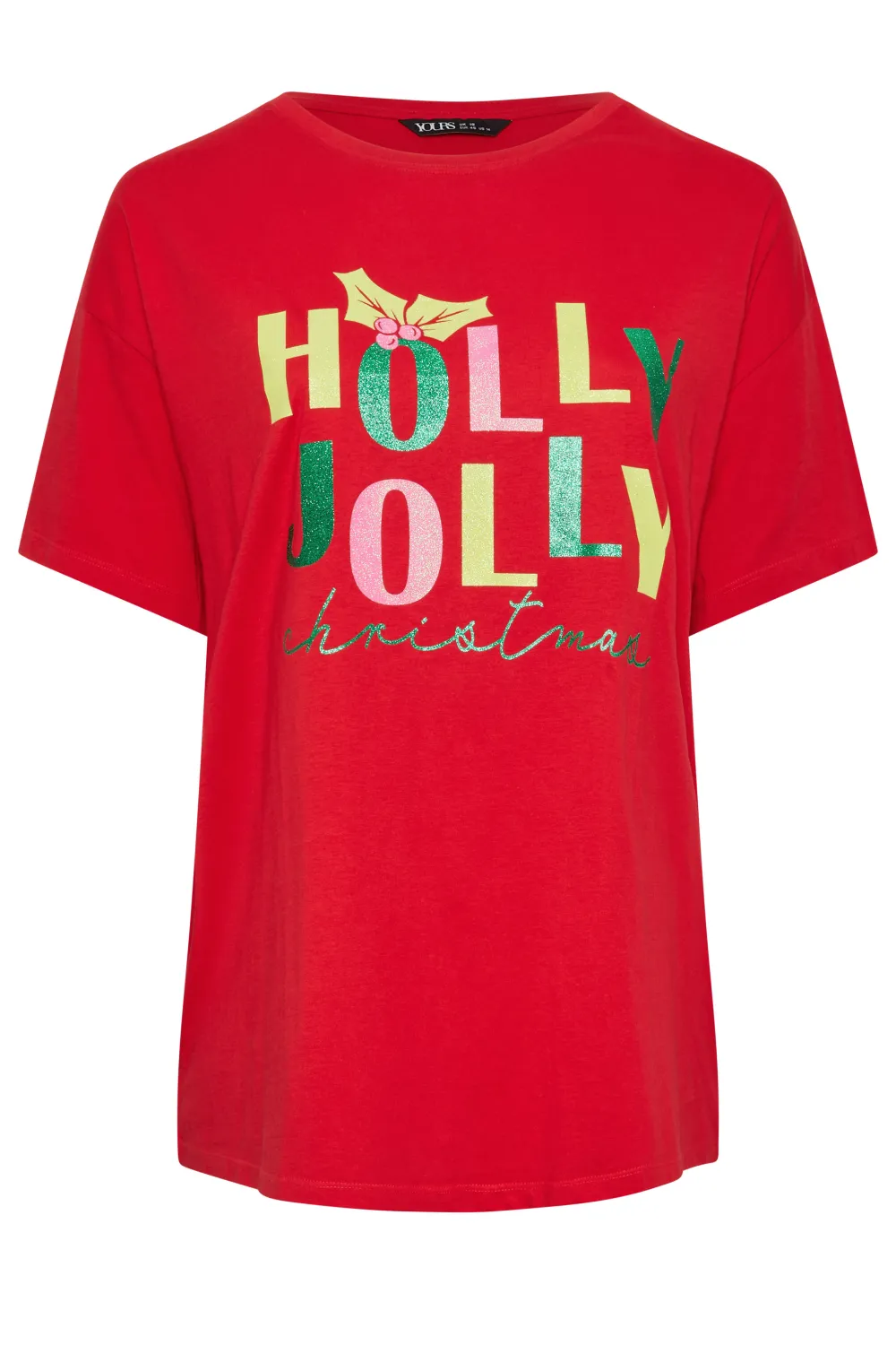 YOURS Curve Black 'Meowy Christmas' Slogan T-Shirt