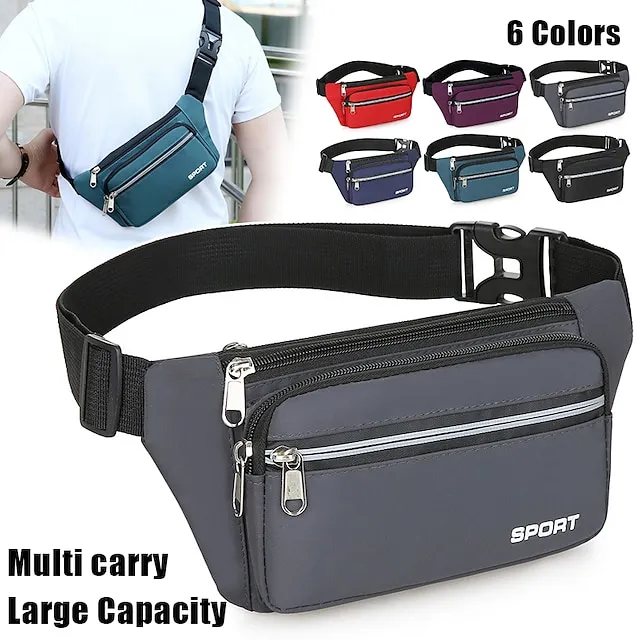 Men's Crossbody Bag Shoulder Bag Belt Bag Nylon Outdoor Holiday Zipper Large Capacity Lightweight Durable Solid Color Four Pockets - Lake Blue Four Pockets - Gray Four Pockets - Red