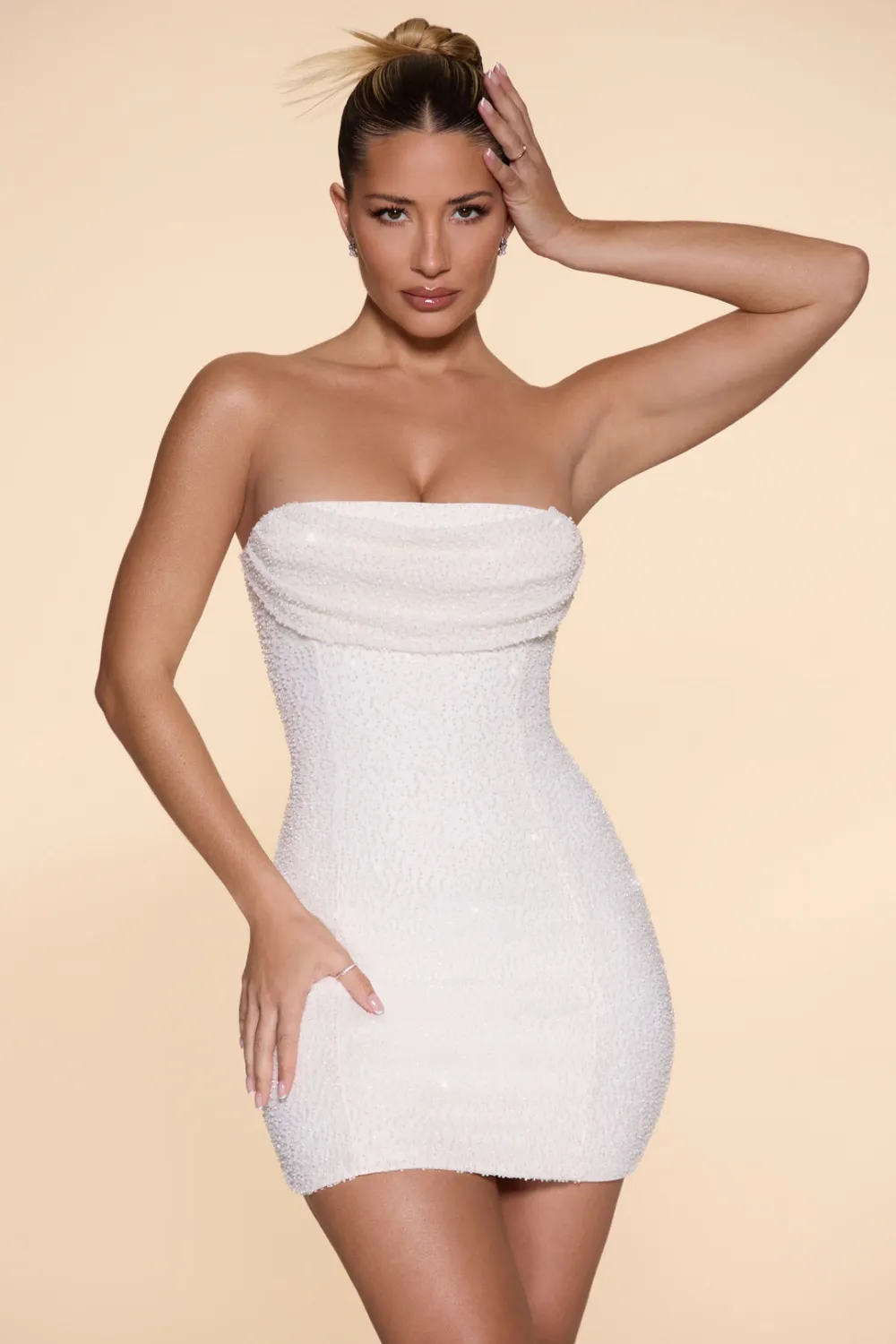 Embellished Strapless Mini Dress - Red&Orange