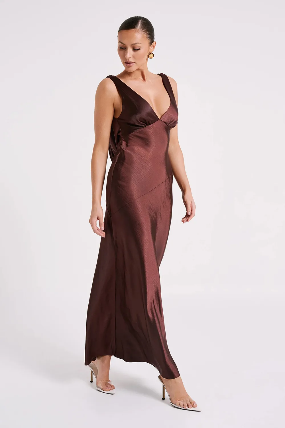 Maxi Satin Dress With Back Cowl - Emerald