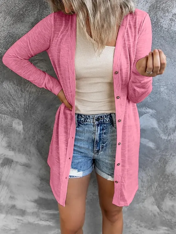 Women's Cardigan Sweater Cowl Ribbed Knit Polyester Button Summer Spring Outdoor Home Halloween Casual Soft Long Sleeve Solid Color Black White Light Green S M L