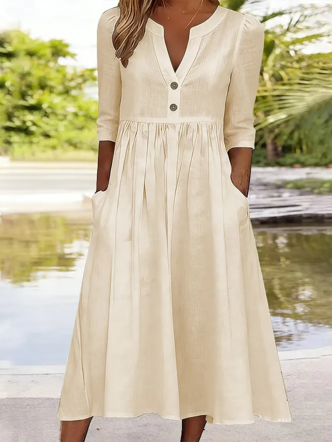 Women's Casual Cotton And Linen Dress