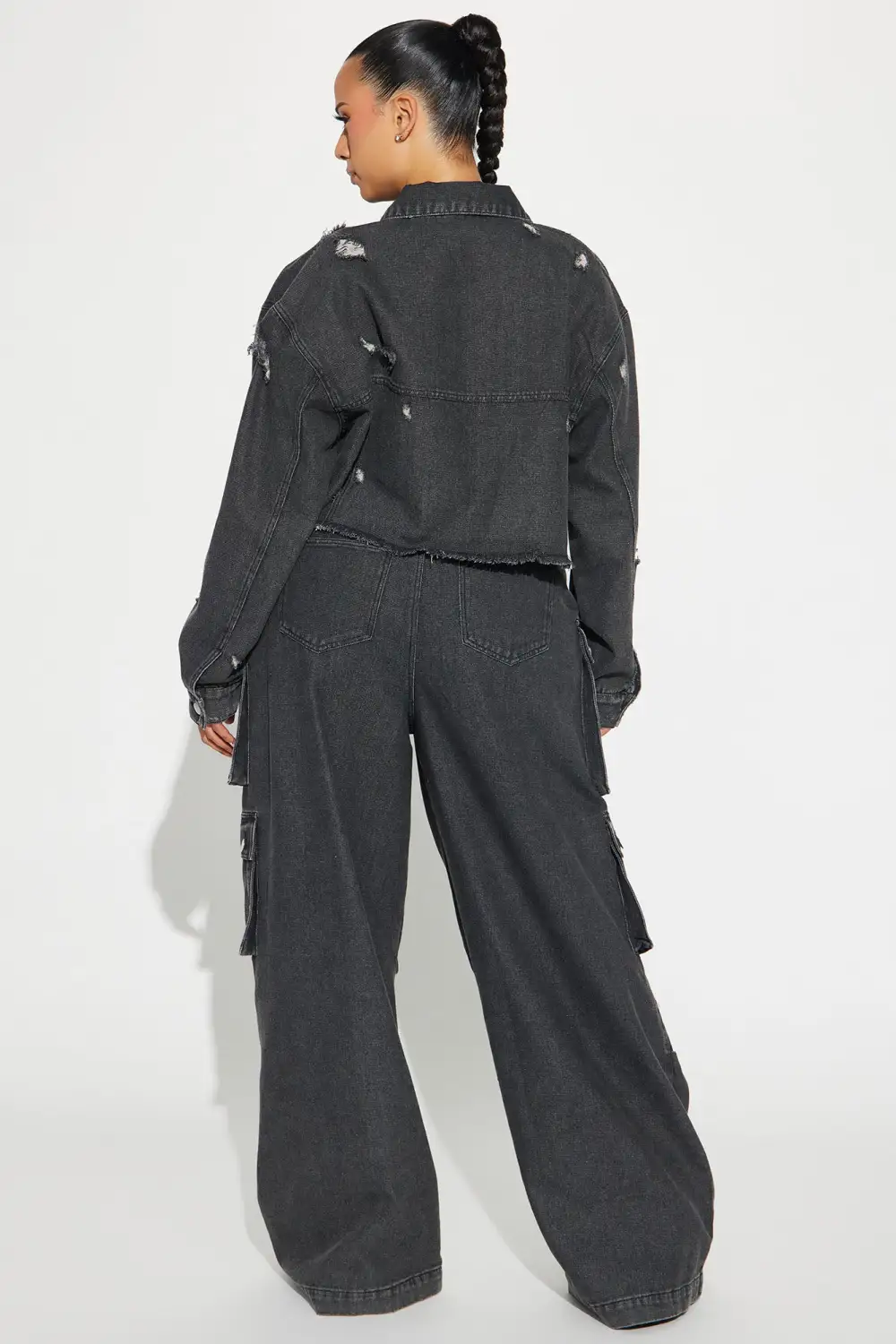 Just Between Us Denim Pant Set - Black