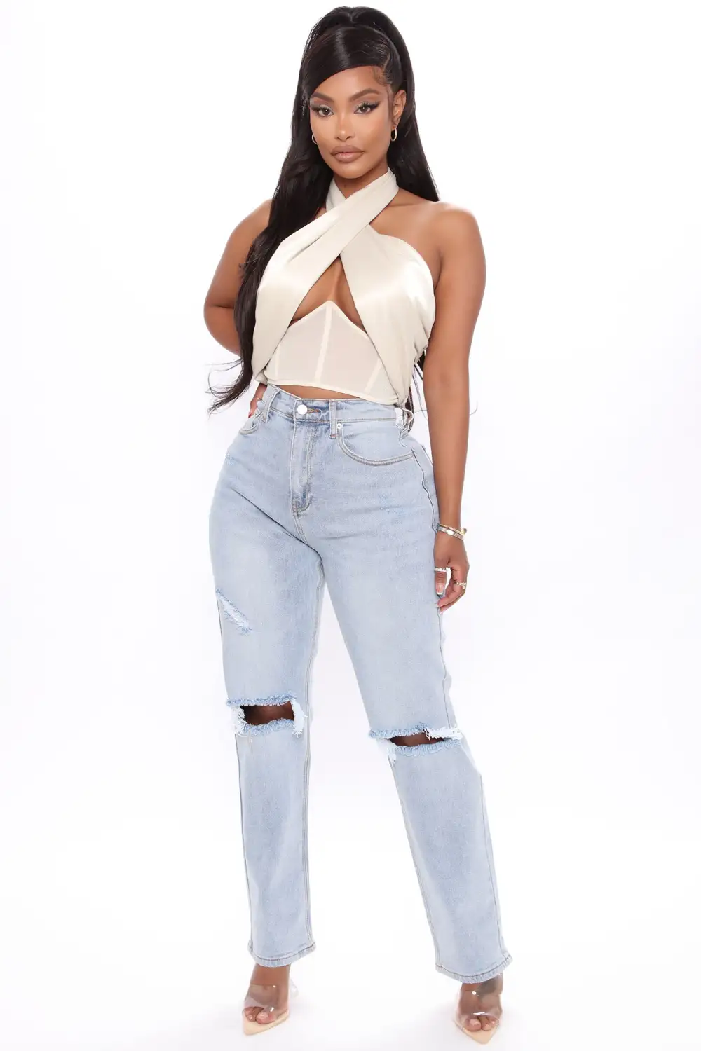 Sleekin' Out Satin Corset Top - Champagne