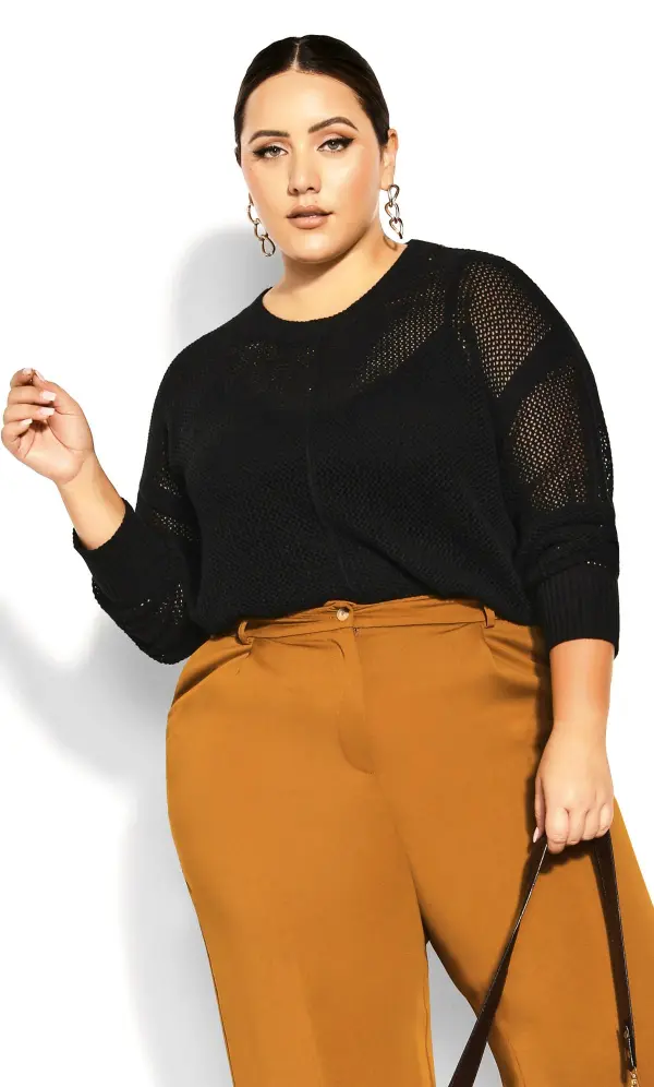 Evans Black Open Knit Jumper