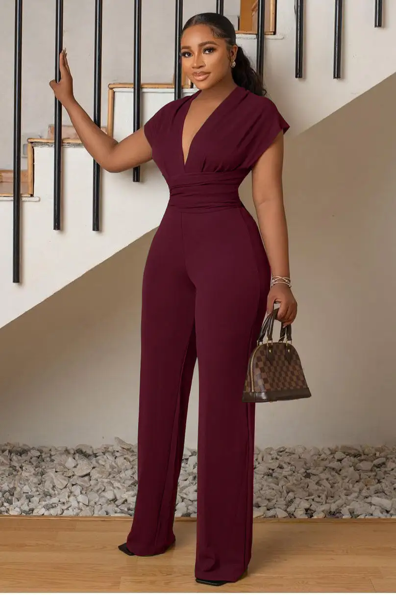 V Neck Sleeveless Waist Tie Jumpsuit