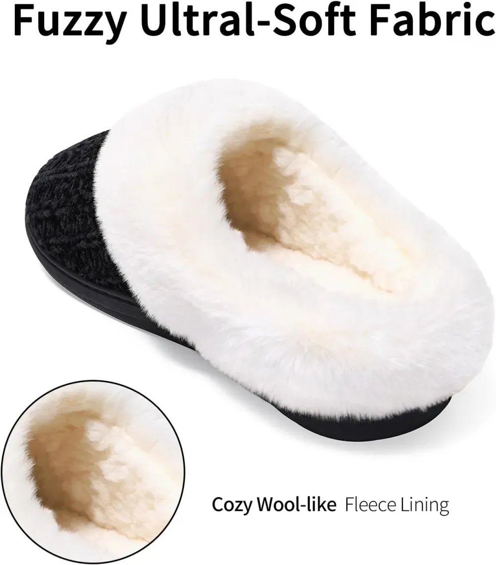 Warm Knit House Slippers for Women Comfy Wool-Like Lined Chenille Slippers with Memory Foam and Indoor Outdoor Soles