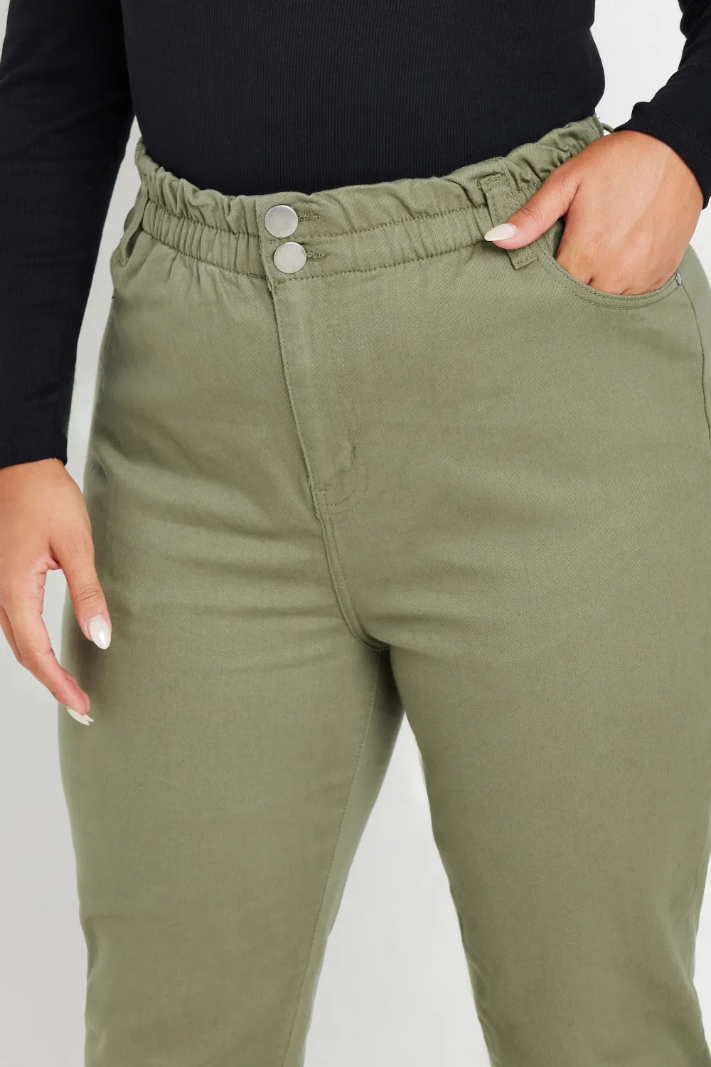 YOURS Curve Khaki Green Stretch Elasticated Waist MOM Jeans