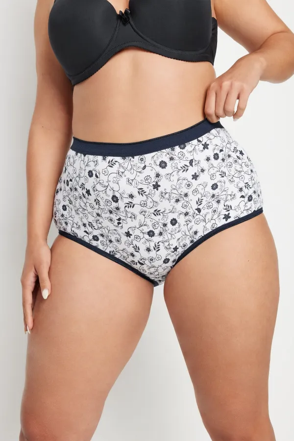 YOURS 5 PACK Curve Blue & White High Waisted Full Briefs
