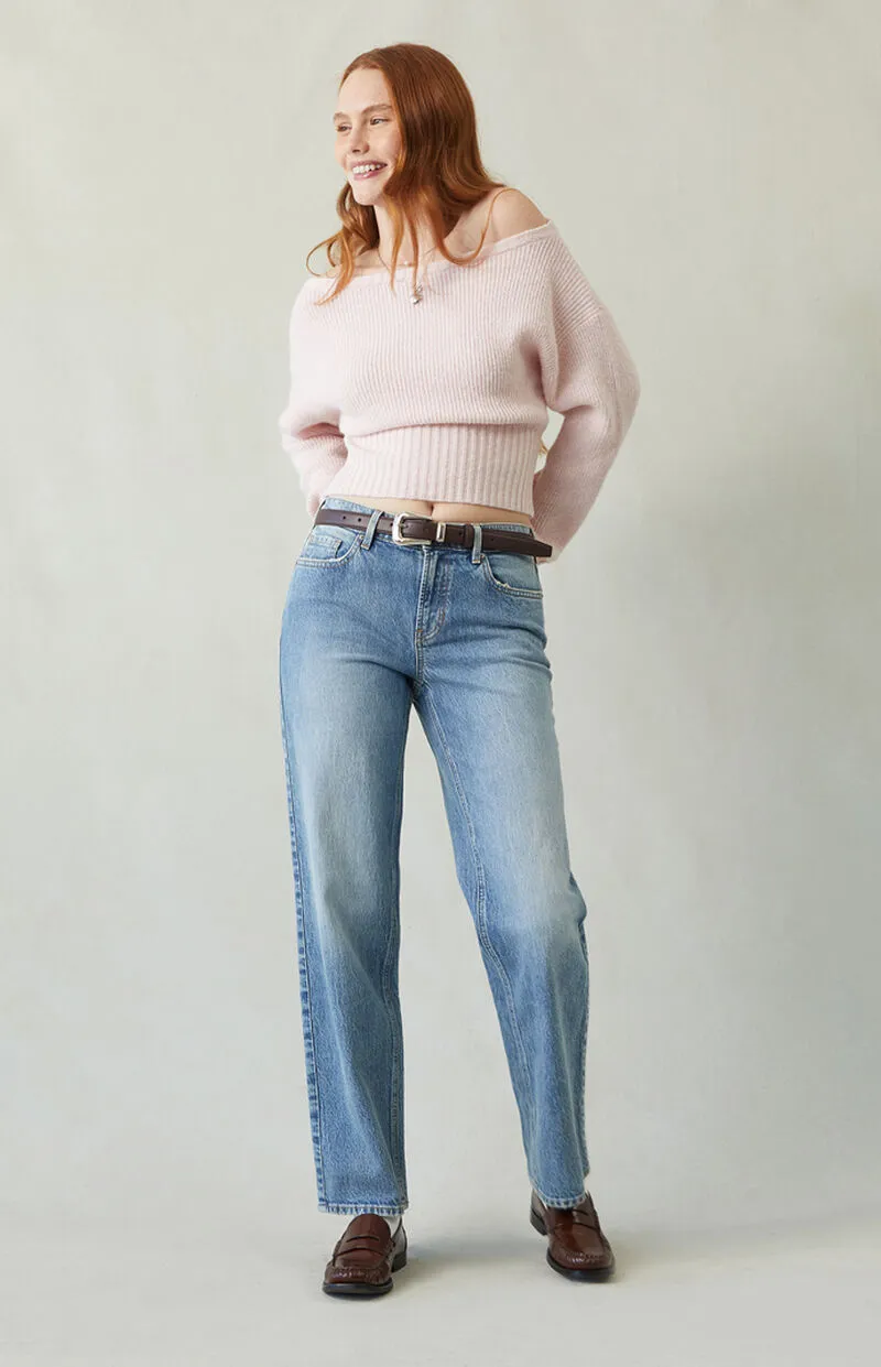 PacSun Jordyn Stretch Low Rise Straight Leg Jeans Medium Indigo