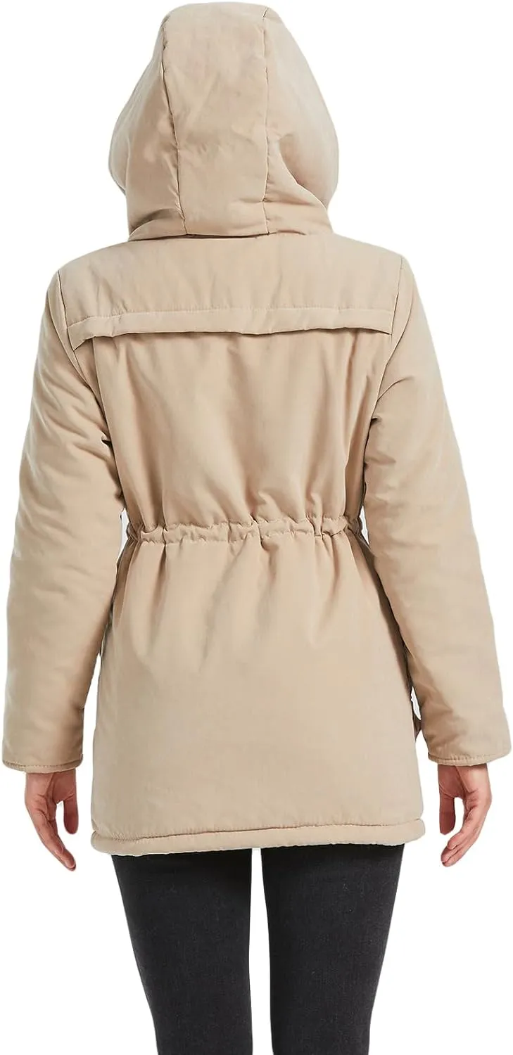 Women's Winter Mid Length Thick Warm Faux Lamb Wool Lined Jacket Coat