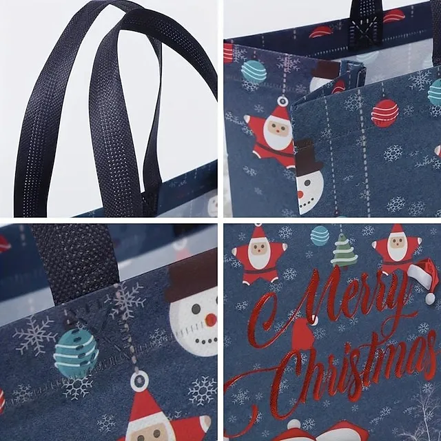 6pcs Gilding Christmas Gift Bags Christmas Tote Bags With Handles Reusable Reinforced Handle Grocery Bags Christmas Treat Bags Multifunctional Non-Woven Christmas Bags For Gifts Wrapping Shopping