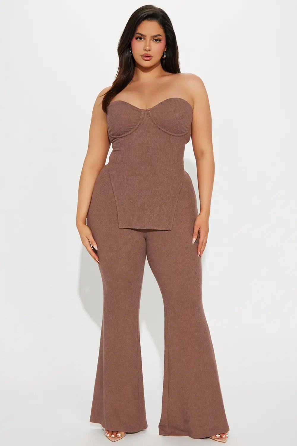 Call My Name Ribbed Pant Set - Mocha