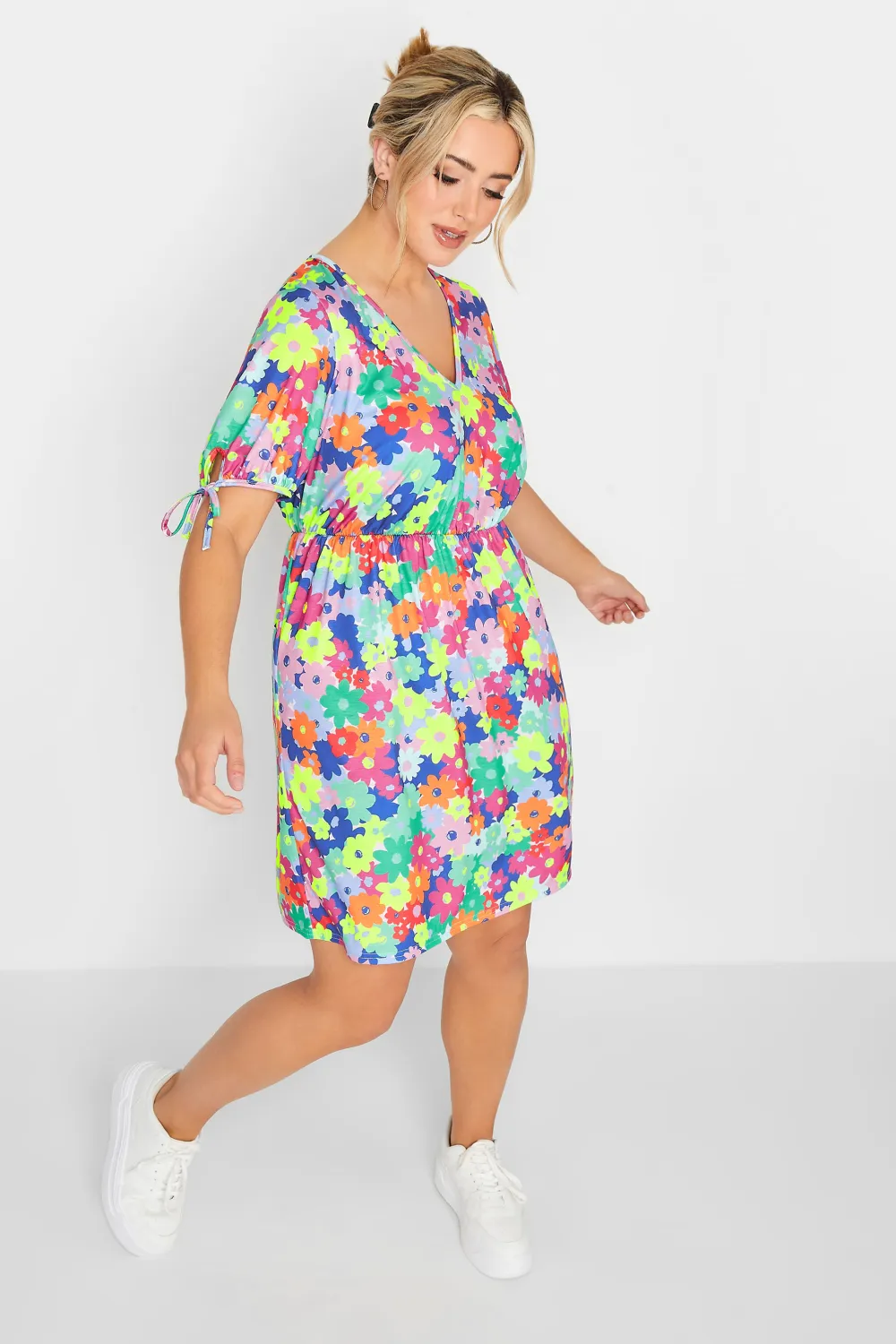 YOURS Curve Blue & Pink Ditsy Print Smock Dress