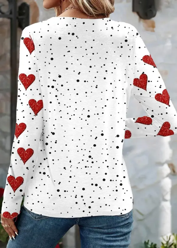 White Valentine's Day Print Long Sleeve T Shirt