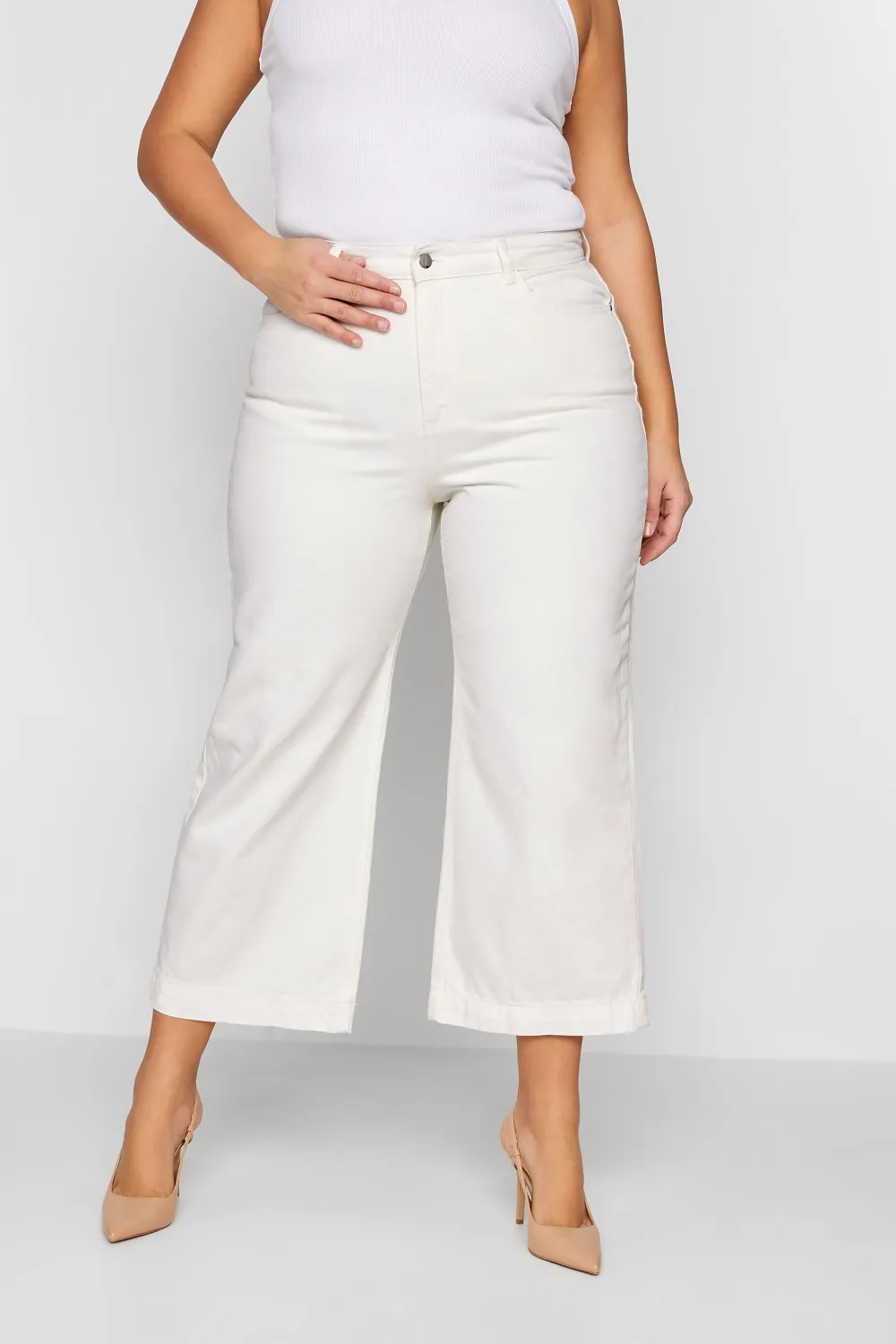 LTS Tall White Denim BEA Cropped Wide Leg Jeans