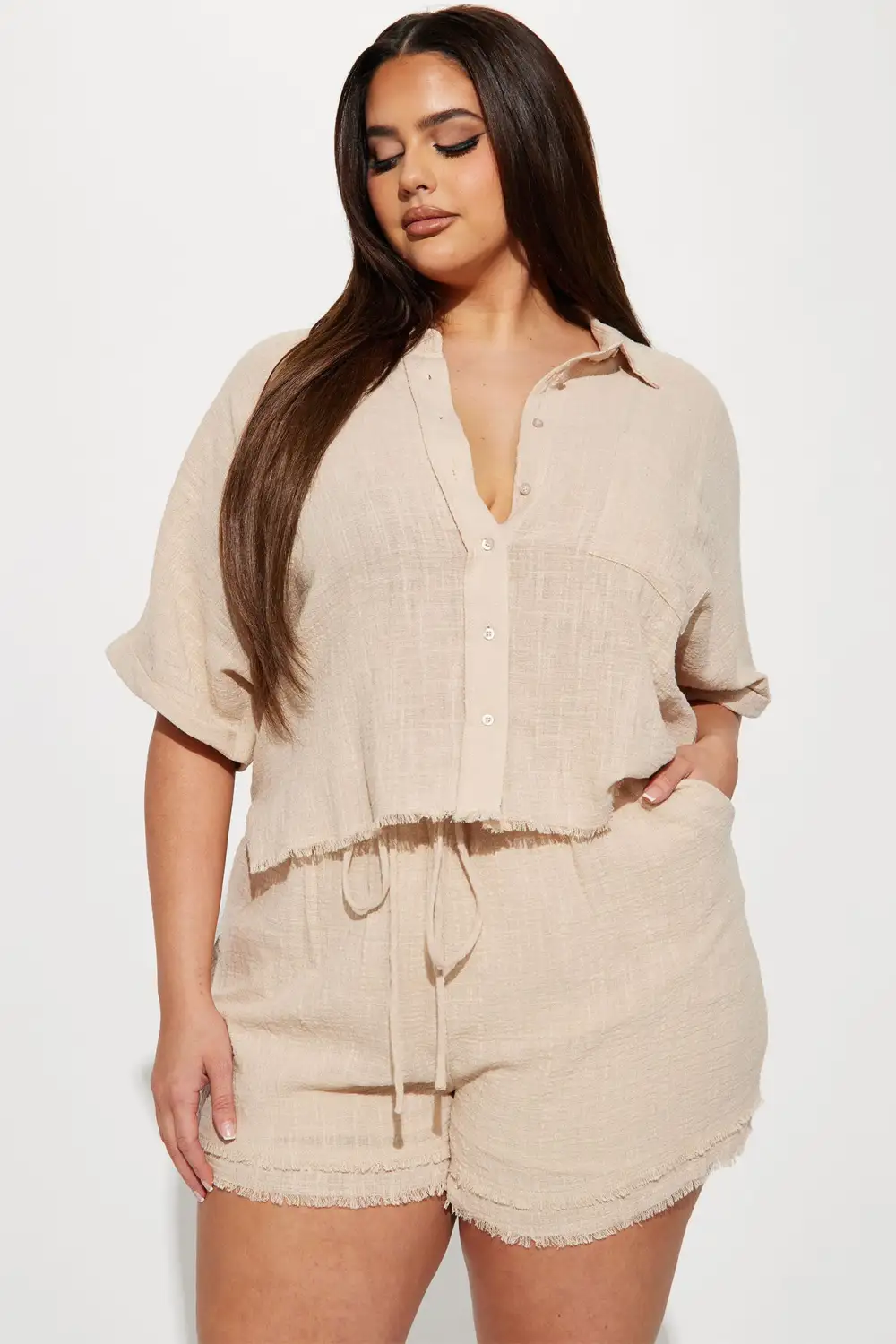 Easy Breezy Linen Short Set - Taupe