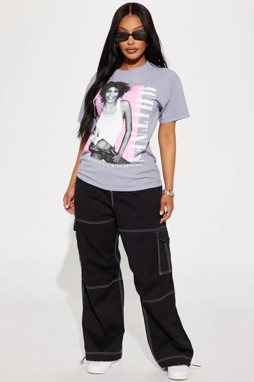 Whitney Houston Washed Short Sleeve Tee - Grey