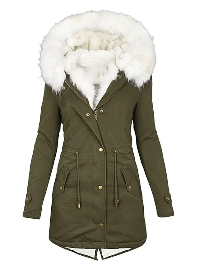 Women's Winter Jacket Winter Coat Parka Warm Breathable Outdoor Daily Wear Vacation Going out Pocket Fleece Lined Zipper Turndown Active Casual Daily Comfortable Street Style Solid Color Regular Fit