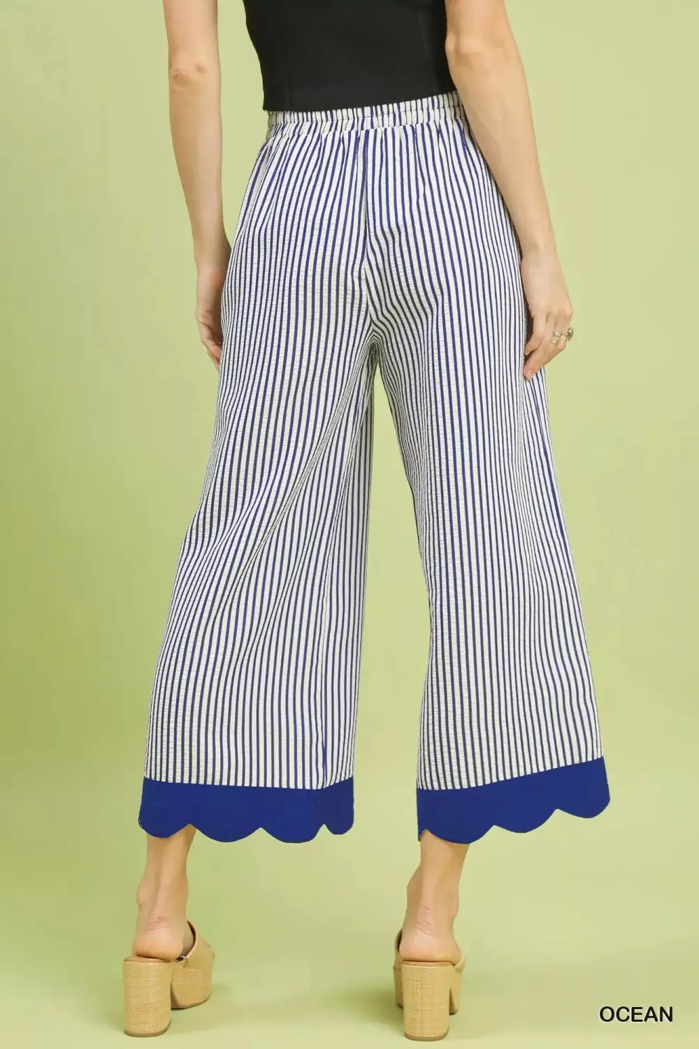 Stripe Scallop Hem Wide Leg Pants