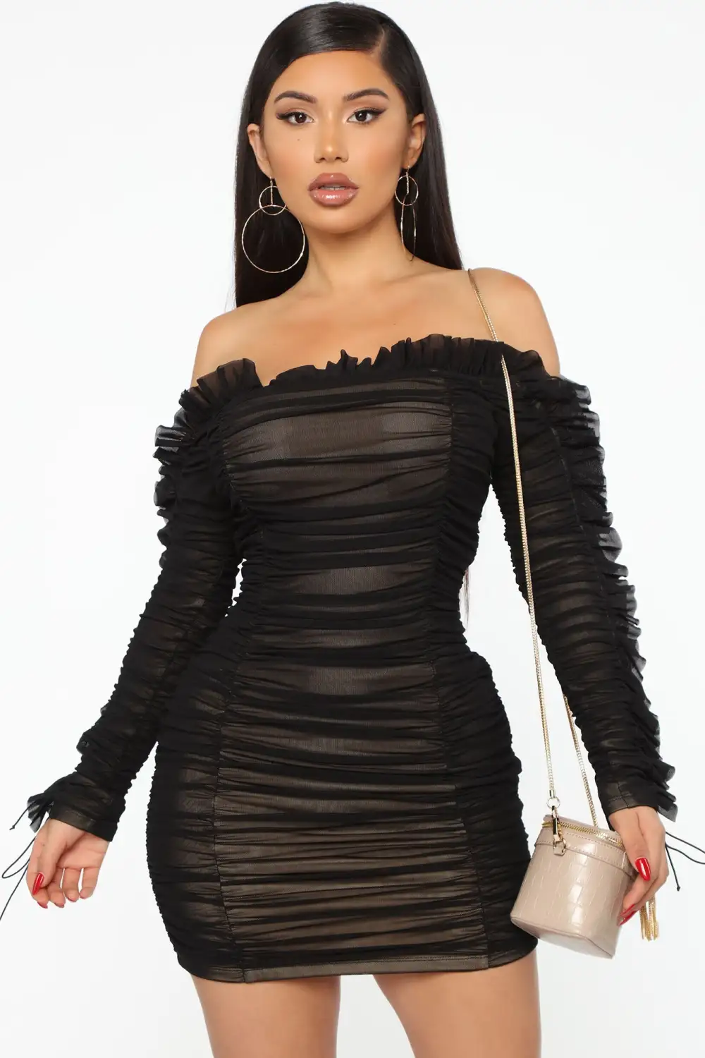 Sincerely Yours Ruched Mini Dress - Black/combo