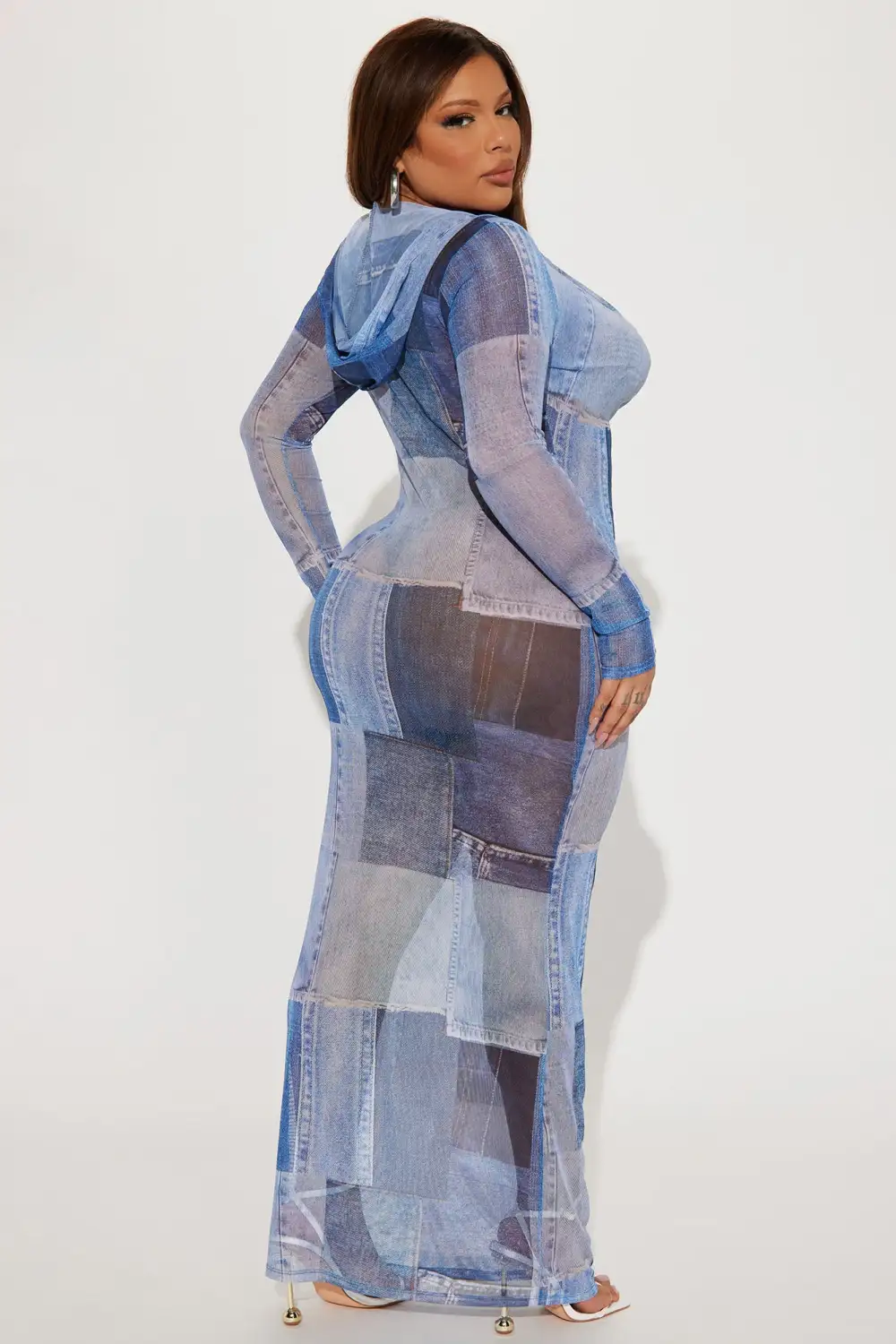 Dayna Hooded Mesh Maxi Dress - Denim