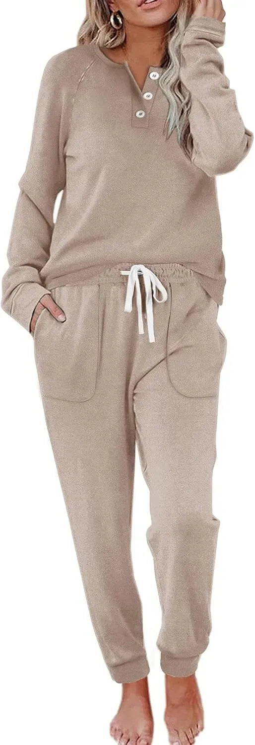 Two Piece Outfits for Women Lounge Sets Button Down Sweatshirt Sweatpants Sweatsuits Set with Pockets