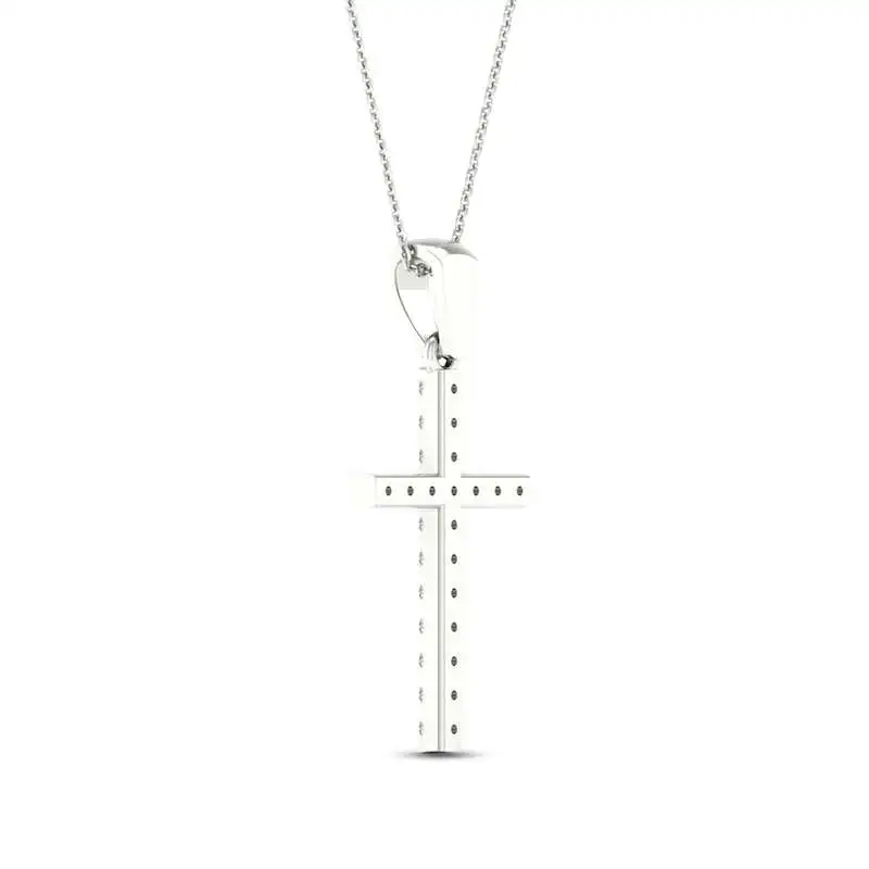 Diamond Cross Necklace 1/5 ct tw Round-Cut Sterling Silver 18