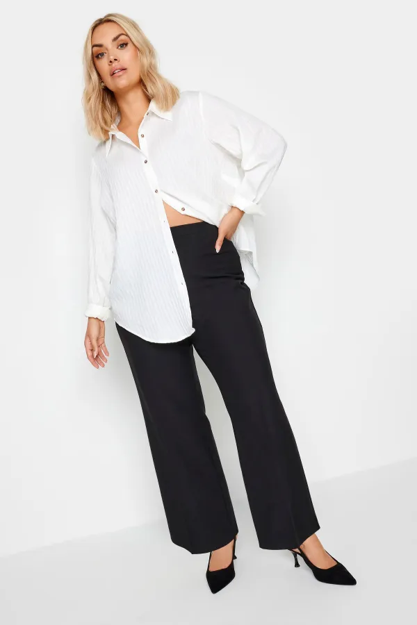 YOURS Curve Black Elasticated Stretch Straight Leg Trousers