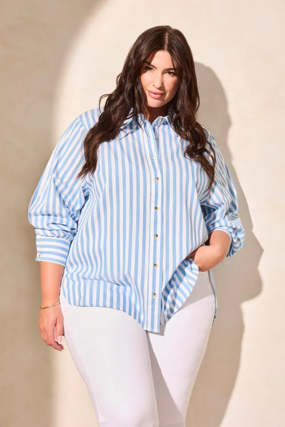 Stripe Button-Front Shirt-Deep Sea